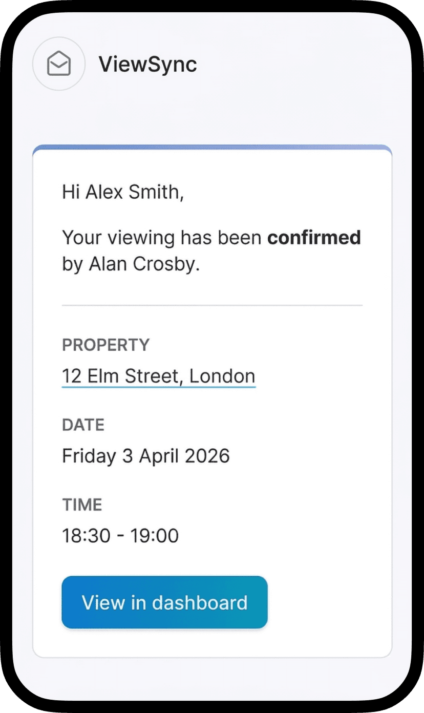 Agent email notification showing a buyer has confirmed their viewing